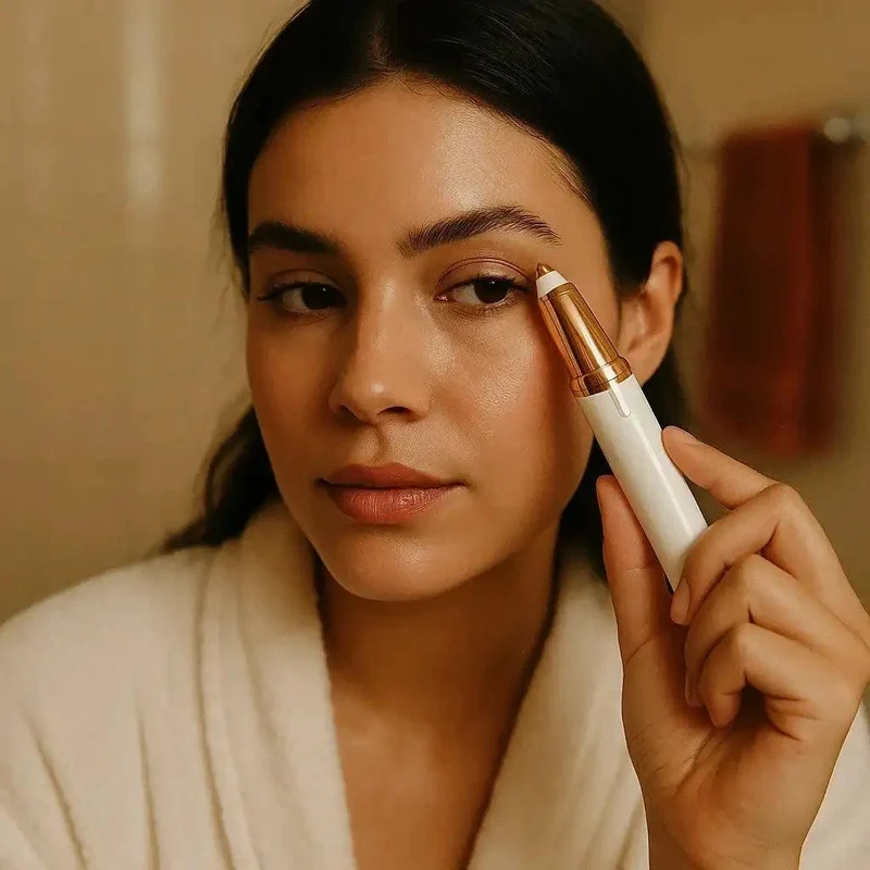 Mulher usando a caneta nas sobrancelhas